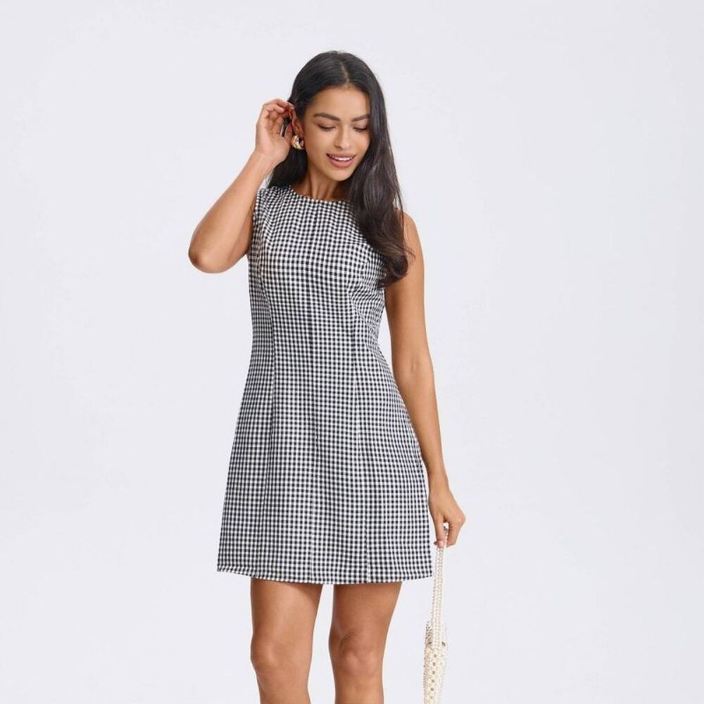 Women's Tie-Back Mini A-Line Dress - A New Day Black Gingham XXL